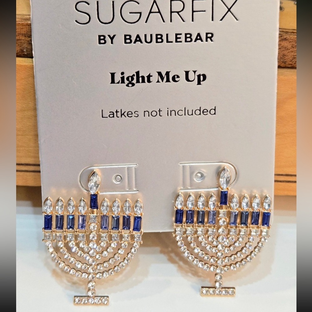 BAUBLEBAR Hanukkah Blue Crystal-Studded Menorah & Clear Crystal Flames NEW NWT